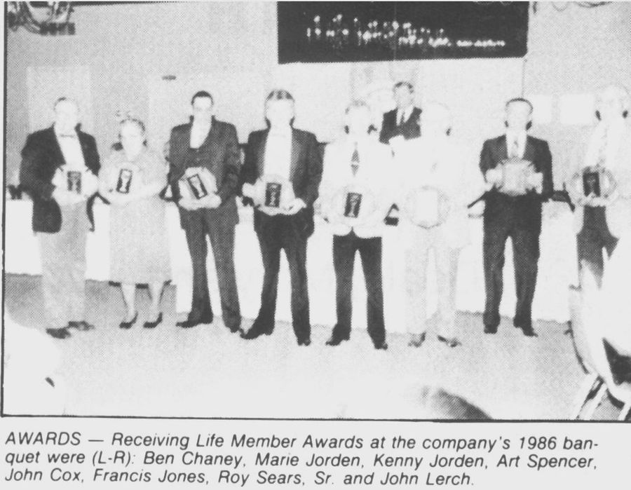 Life Member Awards, 1986 banquet — including Ben Chaney, Marie Jorden, Kenny Jorden, Francis Jones, and Roy Sears, Sr.