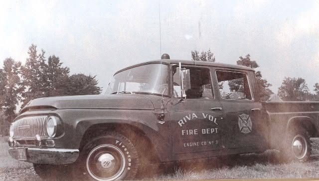 The brush truck — Engine Co. No. 3 lettering on an International pickup.