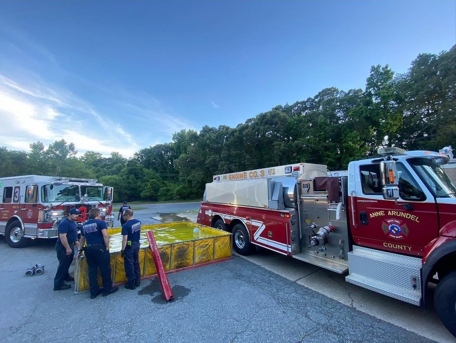 Tanker operations drill — folding tanks and crews keeping south county’s water supply moving.