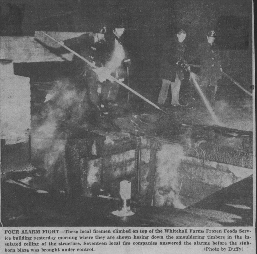 Working a barn fire at Whitehall — among the young company’s first big jobs.